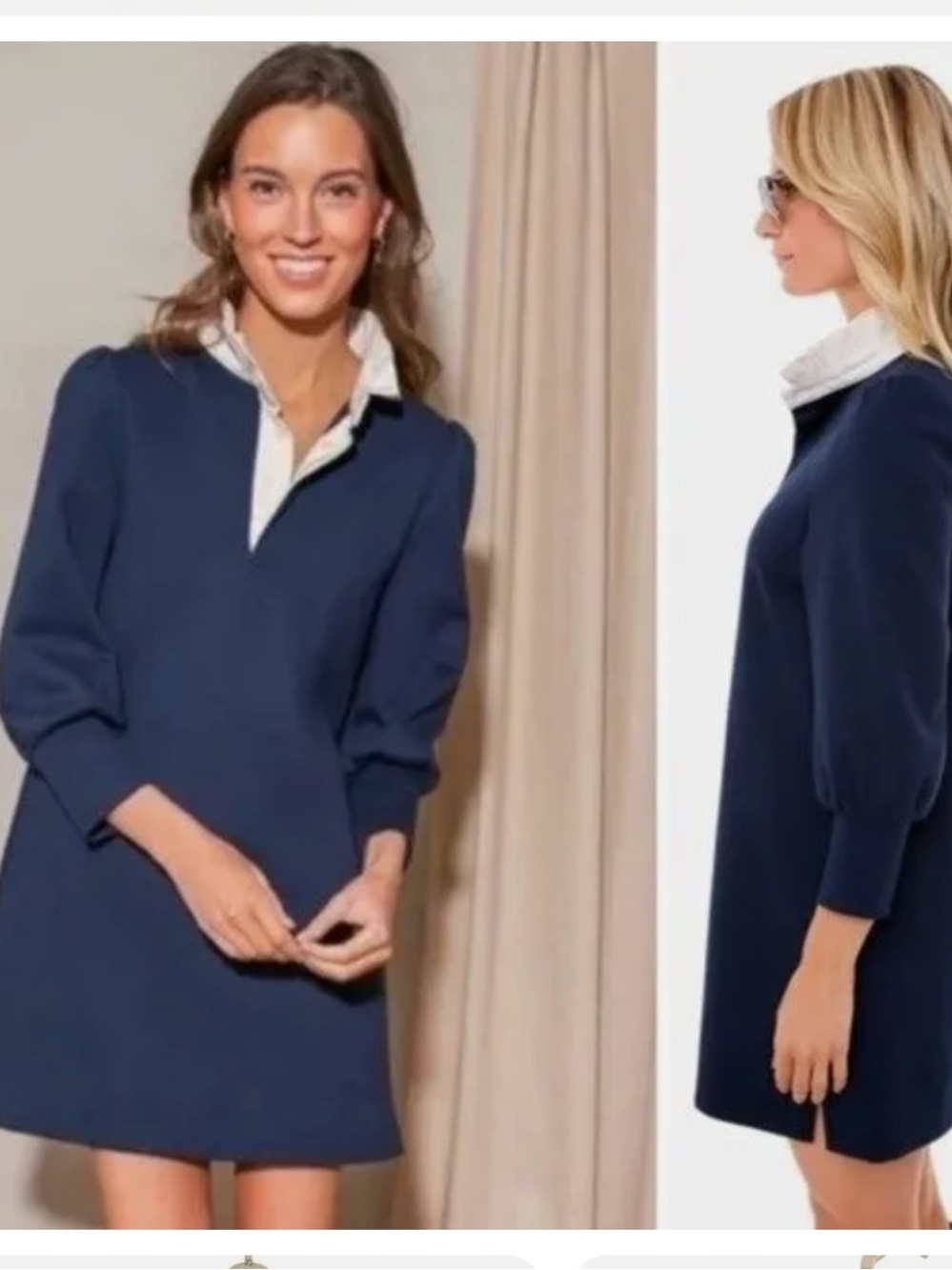 Tuckernuk Pomander Place Navy Puff-Sleeve Shift Dress with White Collar